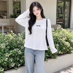 Áo thun nữ dài tay thu đông chất thun giấy xước mịn in chữ em bé đáng yêu BYN BYN TG EMBE33 4