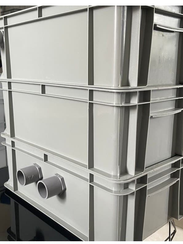 Bộ lọc baki | Màu Xám | Tràn trên cho hồ cá dưới 1500 lít | Kích Thước 46x27x16 | Ống in mặt hông phi 34