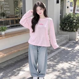 Áo thun nữ dài tay chất thun giấy xước mỏng mịn mát xu hướng năm nay in chữ baby hồng đáng yêu BYN BYN TG BABY22 5