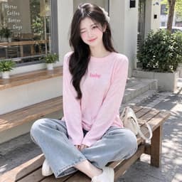 Áo thun nữ dài tay chất thun giấy xước mỏng mịn mát xu hướng năm nay in chữ baby hồng đáng yêu BYN BYN TG BABY22 9