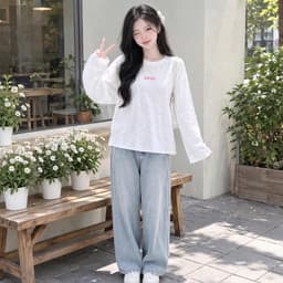 Áo thun nữ dài tay cổ tròn style thu đông siêu chất áo in chữ bé hồng chất vải thun giấy xước mỏng BYN BYN TG BEE67 3