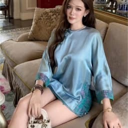 VN172 Set áo pháp phục lụa tráng gương mix chân váy ngắn tôn dáng phối cúc nơ sang chảnh by CarrotShop 6
