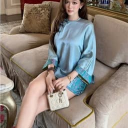 VN172 Set áo pháp phục lụa tráng gương mix chân váy ngắn tôn dáng phối cúc nơ sang chảnh by CarrotShop 7