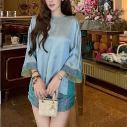 VN172 Set áo pháp phục lụa tráng gương mix chân váy ngắn tôn dáng phối cúc nơ sang chảnh by CarrotShop 8