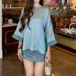 VN172 Set áo pháp phục lụa tráng gương mix chân váy ngắn tôn dáng phối cúc nơ sang chảnh by CarrotShop 9