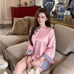 VN172 Set áo pháp phục lụa tráng gương mix chân váy ngắn tôn dáng phối cúc nơ sang chảnh by CarrotShop 2