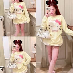 Áo phông giấy gạo dài tay cổ tròn in hình mèo happy time 9
