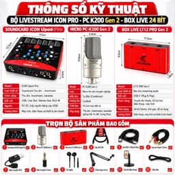 Bộ Livestream ICON Pro PC-K200 Gen 2 Kèm Box Live 24 Bit, Soundcard Thu Âm Karaoke Livestream 5