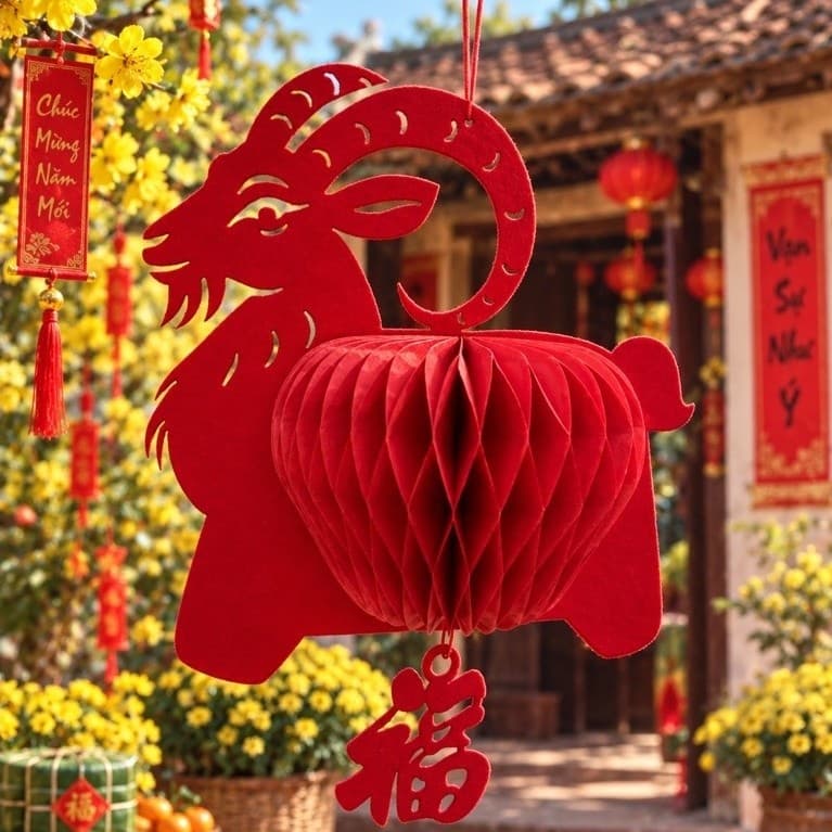 Hot 2027 - đèn lồng hình Dê đỏ 14x20cm decor trang trí noel, tết nguyên đán
