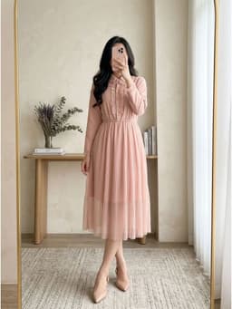 [2hand] Đầm voan cát phối voan dập ly eo chun size S M 1