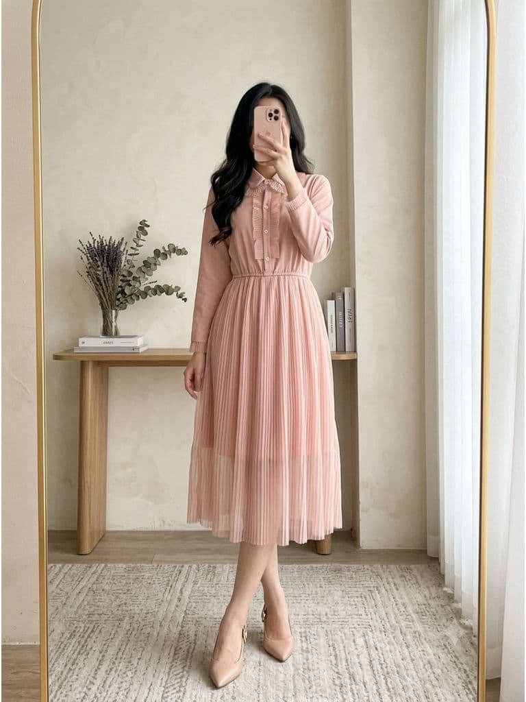[2hand] Đầm voan cát phối voan dập ly eo chun size S M