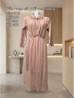 [2hand] Đầm voan cát phối voan dập ly eo chun size S M 2