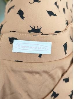 [2hand] Đầm tuytsi dáng xoè babydoll nâu cam hoa văn mèo tay lỡ cổ rộng khoá sau size S M 3