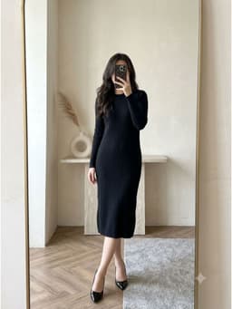 [2hand] Đầm len gân suông đen freesize đến XL 1