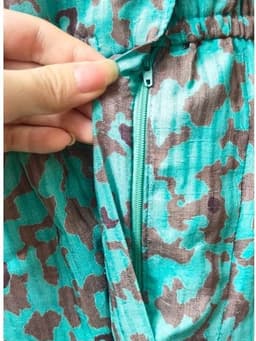[2hand] Đầm xô dài xanh hoa văn loang chun eo cúc lệch freesize đến L 4