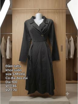 [2hand] Đầm tafta dáng vest đen buộc nơ vạt lệch cúc lệch khoá sườn size S M nhỏ 2