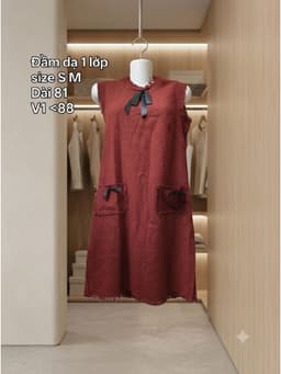 [2hand] Đầm dạ sát nách đỏ đô 1 lớp dáng A nơ size S M 2