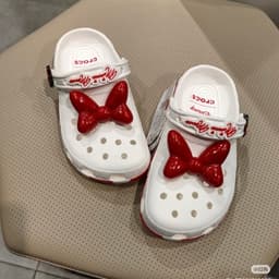 [Hộp bv] box bv Dép Sục Bít Mũi Nam Nữ Đính Nơ Đỏ Dễ Thương, Dép Quai Hậu Có Charm Trang Trí Size 36-44 3