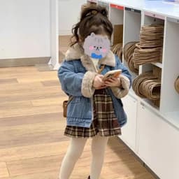 Áo Khoác Bò Cho Bé Lót Lông Dày Dặn Cổ Lông Ấm Áp Phong Cách Hàn Quốc Áo Jeans Thu Đông Cho Bé Trai Bé Gái 2