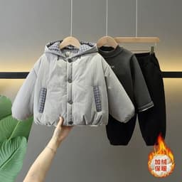 Bộ Áo Khoác Phao Cho Bé Lót Lông Dày Dặn Phối Mũ Caro Kèm Quần Bo Lai Ấm Áp Phong Cách Hàn Quốc Cho Bé Trai Bé Gái 6