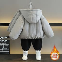 Bộ Áo Khoác Phao Cho Bé Lót Lông Dày Dặn Phối Mũ Caro Kèm Quần Bo Lai Ấm Áp Phong Cách Hàn Quốc Cho Bé Trai Bé Gái 4