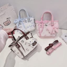 Túi Xách Nữ Mini Họa Tiết Dễ Thương Kèm Nơ Trang Trí, Túi Đeo Vai Phong Cách Ngọt Ngào 1