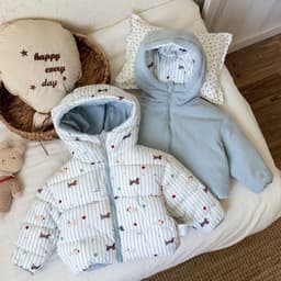 Áo Phao Cho Bé Mặc 2 Mặt Họa Tiết Hoạt Hình Lót Lông Cừu Dày Dặn Siêu Ấm Áo Khoác Thu Đông Dây Kéo Cho Bé Trai Bé Gái 1
