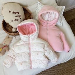 Áo Phao Cho Bé Mặc 2 Mặt Họa Tiết Hoạt Hình Lót Lông Cừu Dày Dặn Siêu Ấm Áo Khoác Thu Đông Dây Kéo Cho Bé Trai Bé Gái 5