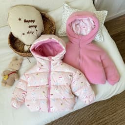 Áo Phao Cho Bé Mặc 2 Mặt Họa Tiết Hoạt Hình Lót Lông Cừu Dày Dặn Siêu Ấm Áo Khoác Thu Đông Dây Kéo Cho Bé Trai Bé Gái 4
