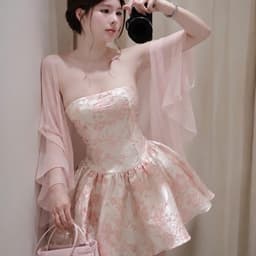 Váy Gấm Cúp Hoa Thêu Dáng Xoè Cúp Ngực Kèm Choàng Voan Tiểu Thư Đi Cưới, Chụp Hình Tết 2027 Kieupham.shop 4