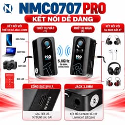 Bộ Thu Phát Âm Thanh Không Dây NMC-AUDIO NMC0707 PRO 5.8GHz, 24Bit/48K, Độ Trễ Thấp, Jack 3.5mm, Pin 7-10 Giờ 4