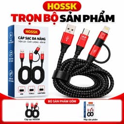 Cáp HOSSK Đa Năng 3 Đầu USB Type-C Lightning – Dây Bọc Dù, Cáp Kết Nối Cho Box Livestream Sound Card 7