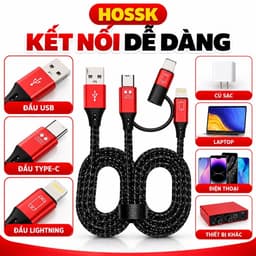 Cáp HOSSK Đa Năng 3 Đầu USB Type-C Lightning – Dây Bọc Dù, Cáp Kết Nối Cho Box Livestream Sound Card 5