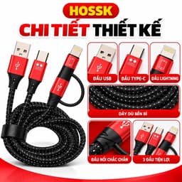 Cáp HOSSK Đa Năng 3 Đầu USB Type-C Lightning – Dây Bọc Dù, Cáp Kết Nối Cho Box Livestream Sound Card 4