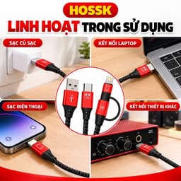 Cáp HOSSK Đa Năng 3 Đầu USB Type-C Lightning – Dây Bọc Dù, Cáp Kết Nối Cho Box Livestream Sound Card 6