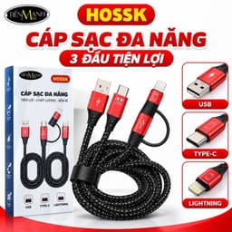 Cáp HOSSK Đa Năng 3 Đầu USB Type-C Lightning – Dây Bọc Dù, Cáp Kết Nối Cho Box Livestream Sound Card 1