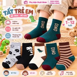 Sét 5 Đôi Tất Vớ Trẻ Em Cotton Mềm Mịn Co Giãn Tốt Cho Bé Trai Bé Gái,In Họa Tiết Hoạt Hình 1