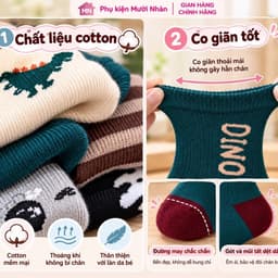 Sét 5 Đôi Tất Vớ Trẻ Em Cotton Mềm Mịn Co Giãn Tốt Cho Bé Trai Bé Gái,In Họa Tiết Hoạt Hình 2
