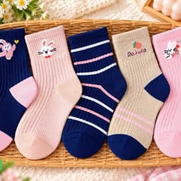 Sét 5 Đôi Tất Vớ Trẻ Em Cotton Mềm Mịn Co Giãn Tốt Cho Bé Trai Bé Gái,In Họa Tiết Hoạt Hình 6
