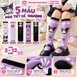 Set 5 Đôi Tất Cổ Cao Kuromi Dành Cho Các Bé Từ 3 - 12 Tuổi Đáng Yêu, Chất Cotton TE123 4