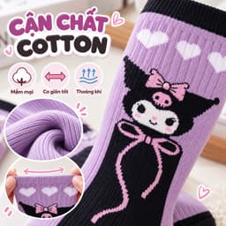 Set 5 Đôi Tất Cổ Cao Kuromi Dành Cho Các Bé Từ 3 - 12 Tuổi Đáng Yêu, Chất Cotton TE123 2