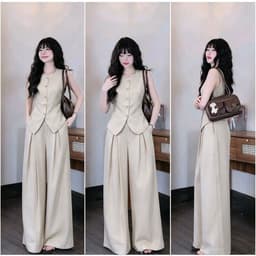 Bộ nữ áo ghile có dây buộc sau kèm quần rộng phong cách 5