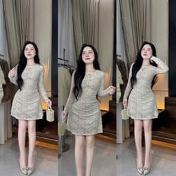 Đầm ren tay dài dáng xoè nhẹ xinh chuẩn 1