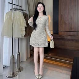 Đầm ren tay dài dáng xoè nhẹ xinh chuẩn 4