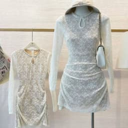Đầm ren tay dài dáng xoè nhẹ xinh chuẩn 6