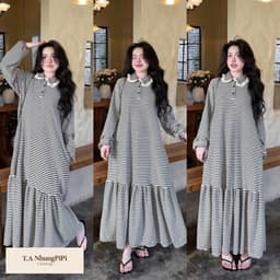 <Đầm bầu Quynhanhhouse> (QC) Váy kẻ đuôi cá sỉ freesize 1