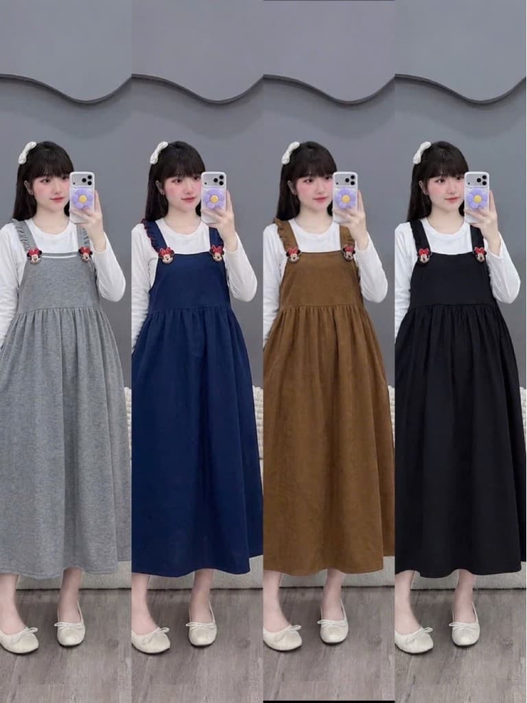 <Đầm bầu Quynhanhhouse> Váy suông quynhanhhouse set váy yếm mì freesize