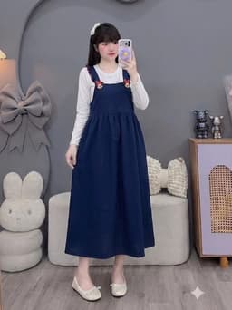 <Đầm bầu Quynhanhhouse> Váy suông quynhanhhouse set váy yếm mì freesize 3