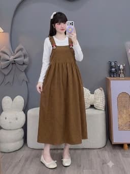 <Đầm bầu Quynhanhhouse> Váy suông quynhanhhouse set váy yếm mì freesize 4