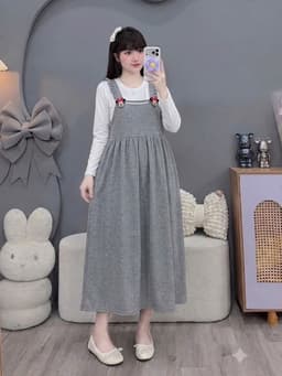<Đầm bầu Quynhanhhouse> Váy suông quynhanhhouse set váy yếm mì freesize 5